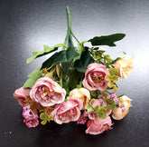 Buchet flori artificiale ranunculus roz vintage și crem flori uscate – 28cm, aspect natural